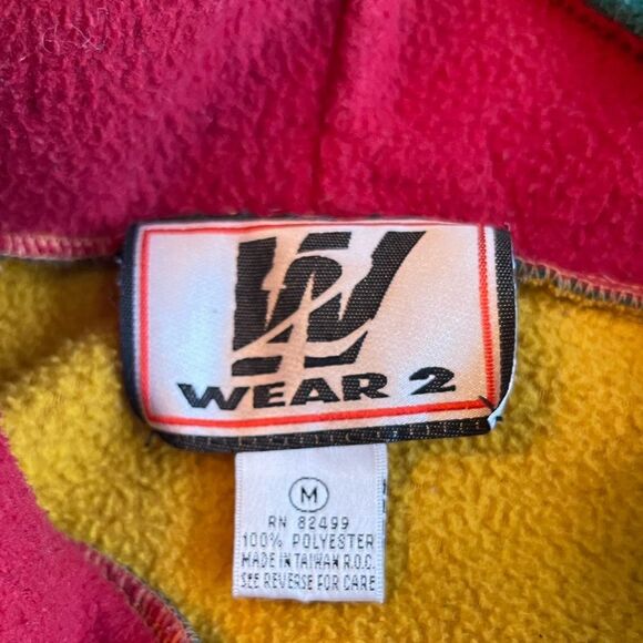 W Wear 2 Fleece Hooded Jacket Colorblock Sz M-XL patch Pockets Toggle Closure - Picture 5 of 5